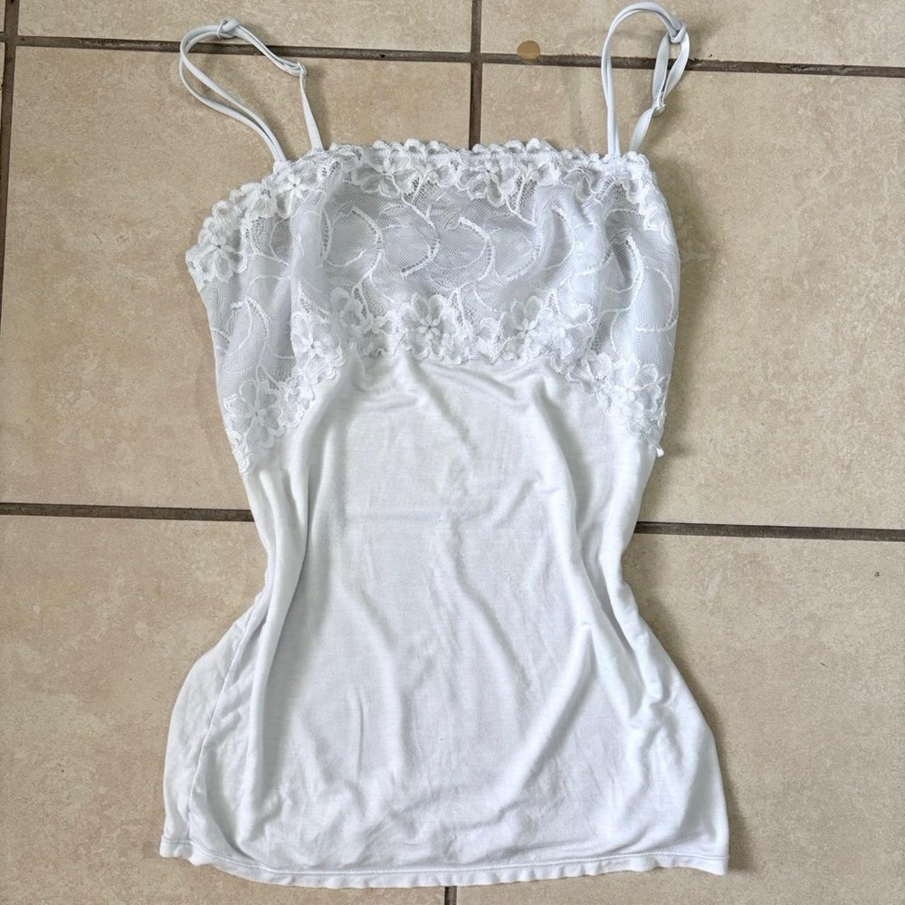 Y2K White Lace Trim Camisole Top